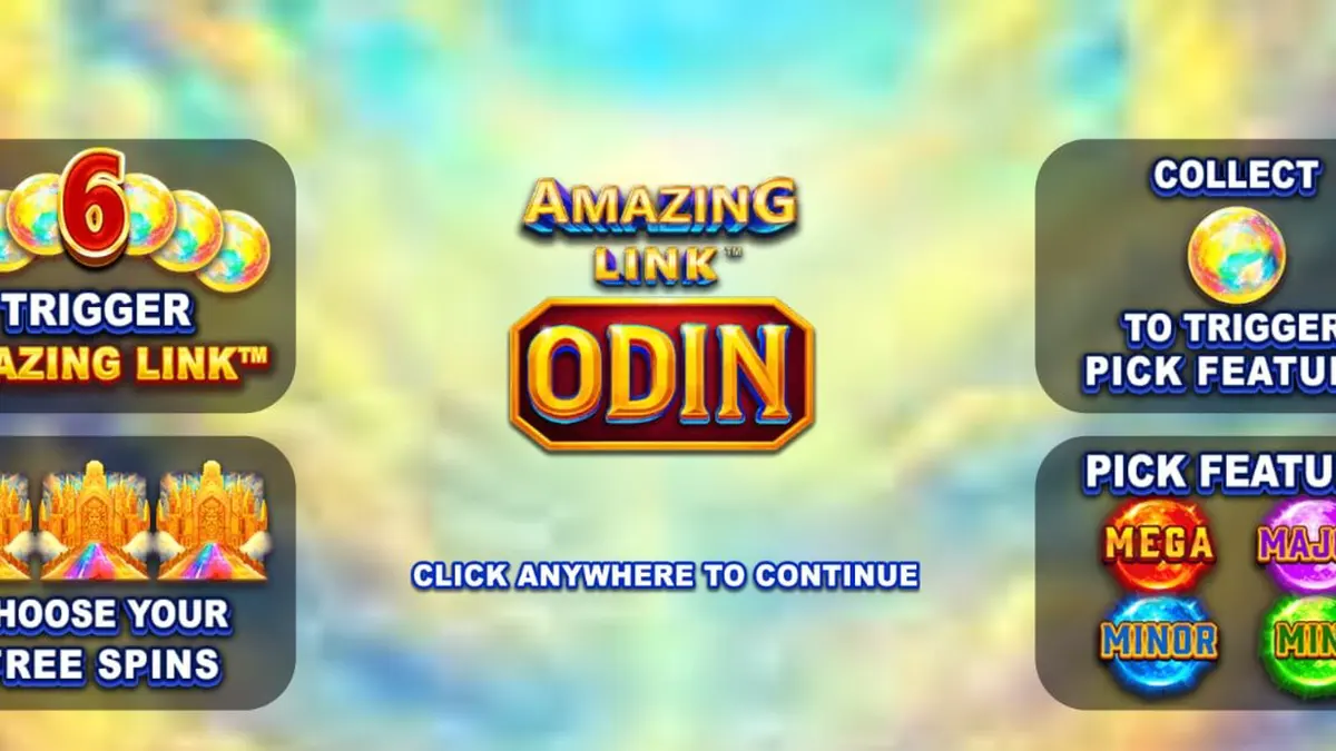 Tampilan visual slot Amazing Link Odin dengan latar belakang Asgard dan simbol-simbol mitologi Nordik.