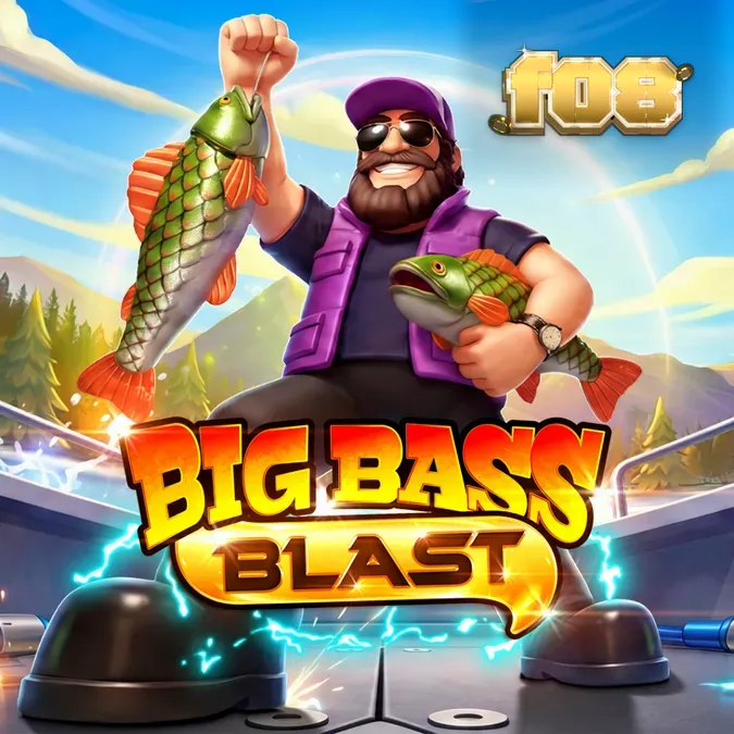 Tampilan visual slot Big Bass Blast dengan tema memancing elektrik